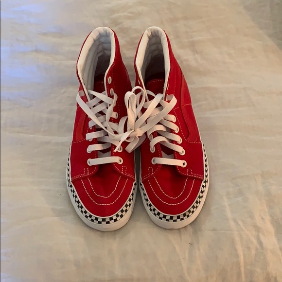 red and black checkered high top vans